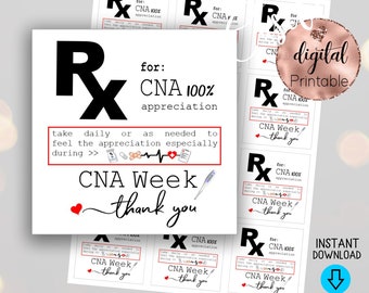 CNA Appreciation RX Printable Square Favor Gift Tag,Cna week tag,Funny cna tag,Nurse assistant,RX cookie tag,Nurses aid gift,hospital aid