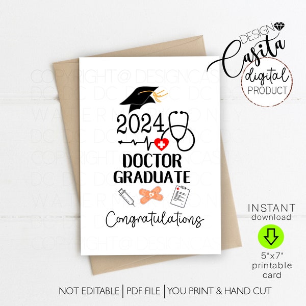 Medical school Doctor graduation 2024 Printable 5x7 Folded Greeting Card,Med student,DO grad,MD grad,OBGYN doctor grad,eye doctor,class 2023