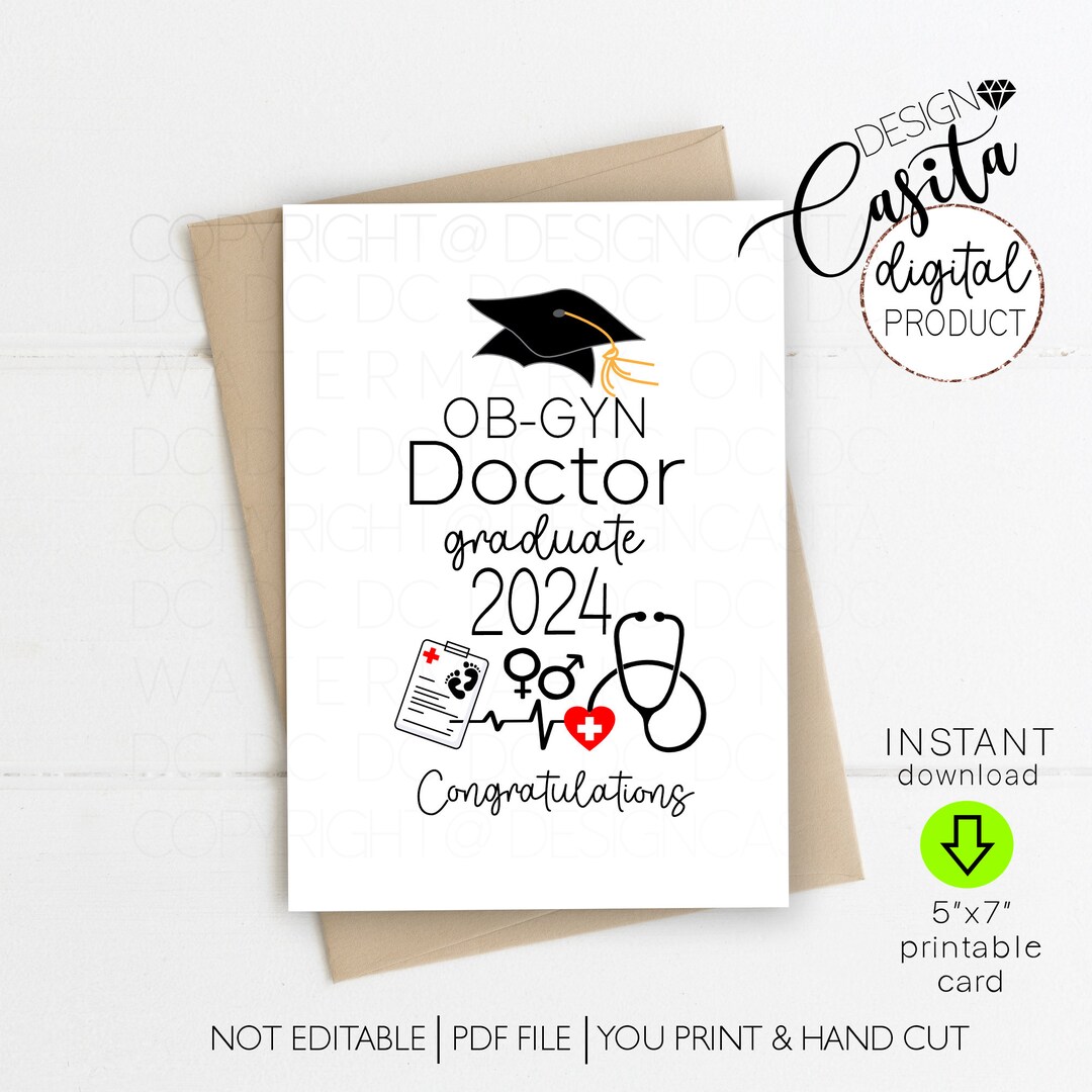 OB-GYN Doctor Graduate 2024 Printable 5x7 Folded Greeting Card ...