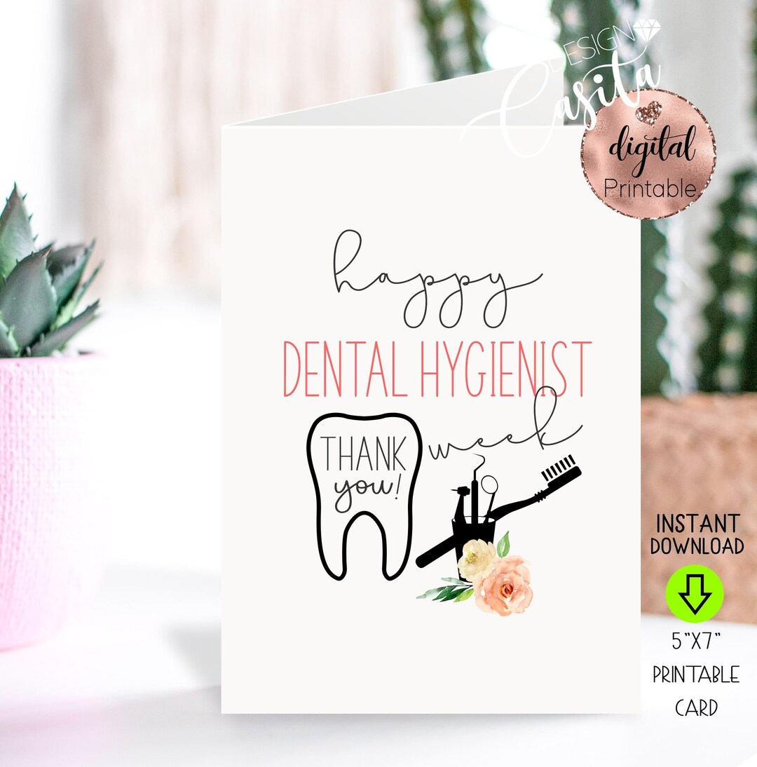 Happy Dental Hygienist Week Printable 5x7 Folded Greeting Etsy
