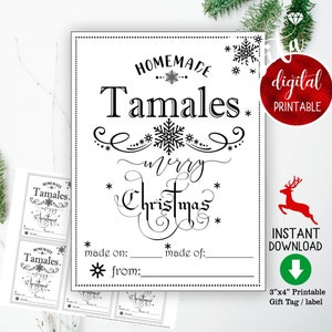 Tamales Homemade Merry Christmas Printable gift tag label,Mexican food tag,Vintage homemade food label,Chicken tamales gift tag,cook sticker