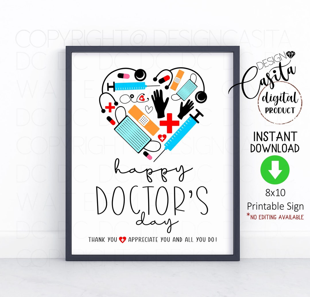 Doctor's Day Thank You Printable 8x10 Party Sign,heart Medical Party ...