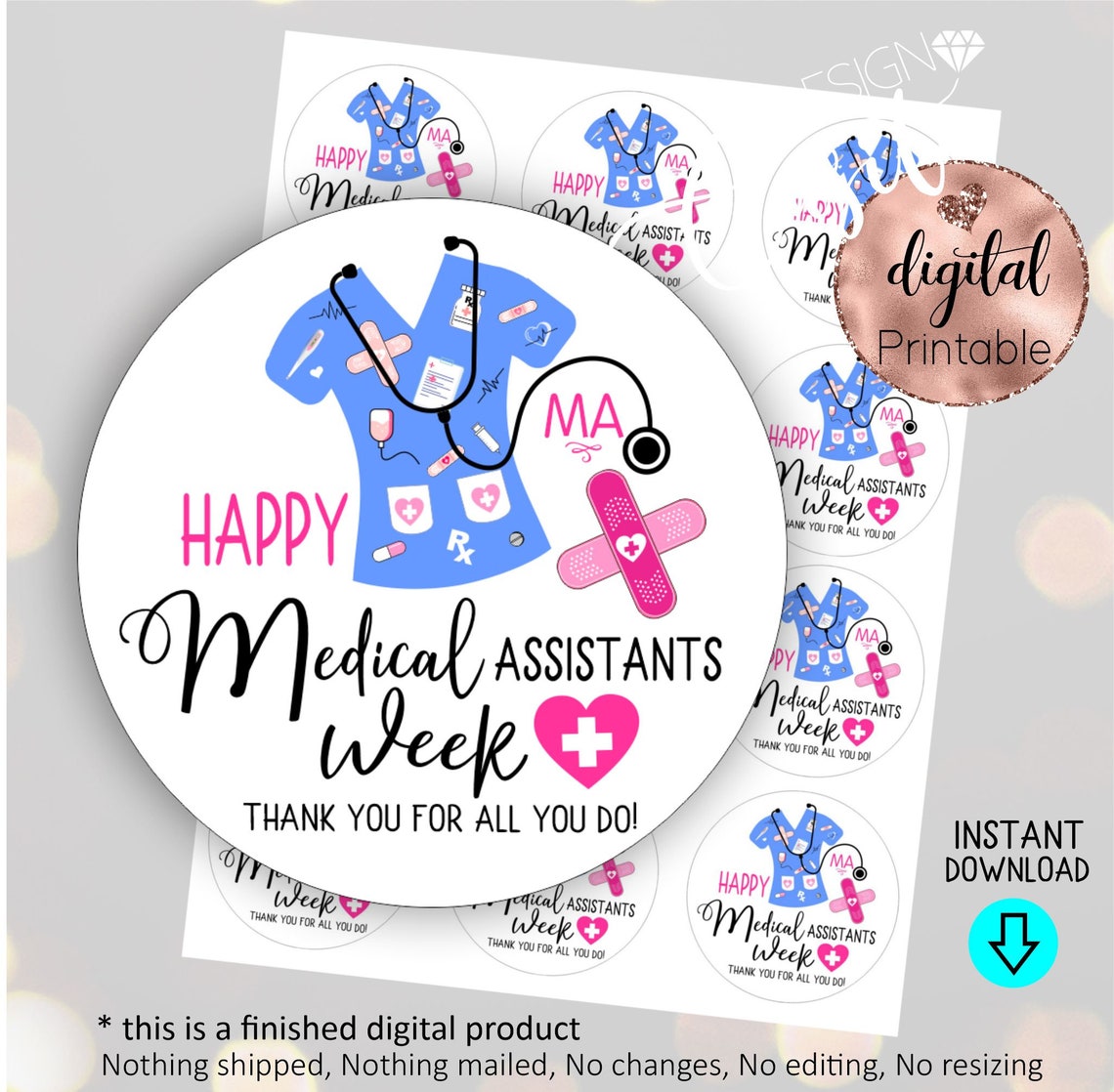 Happy Medical Assistant Week Pink Printable Round tag 2.5MA Etsy