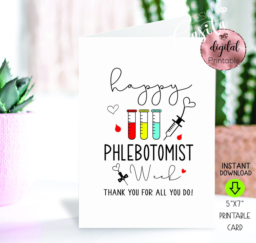 Phlebotomist Week Printable 5x7 Folded Greeting Card,phlebotomy Gift