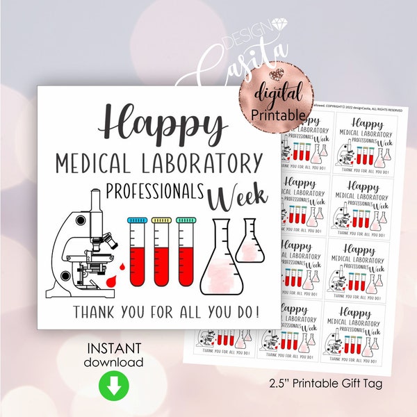 Happy Medical laboratory professionals Week Printable favor gift tag,science lab tag,hospital lab tech tag,mini cookie tag,cell whisperer