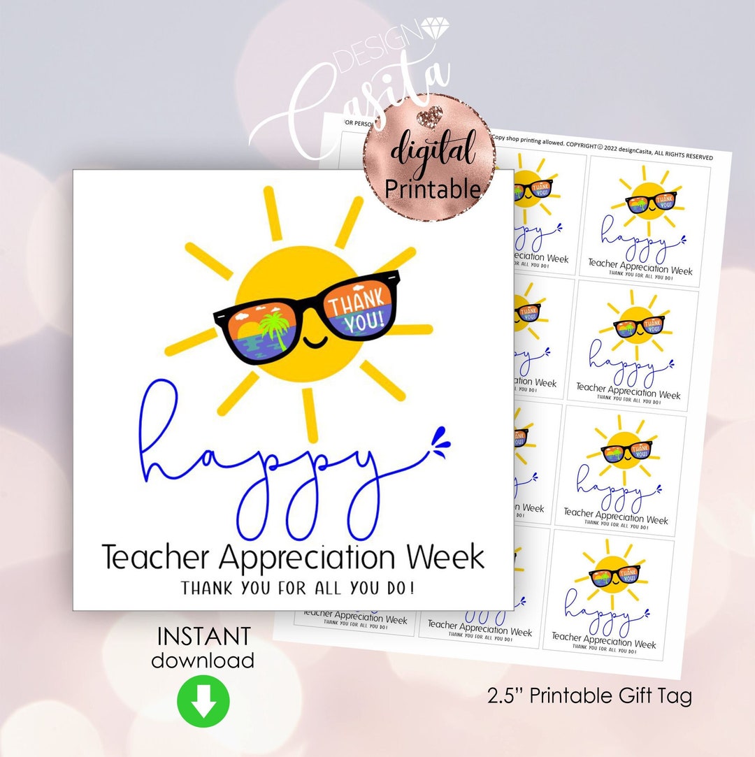 Teacher Appreciation Week Printable Favor Gift Tag,thank You Teacher ...