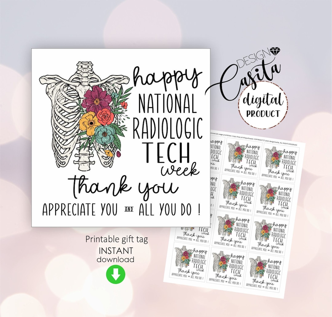 Radiologic Tech Week Skeleton Printable Favor Gift Tagxray Etsy