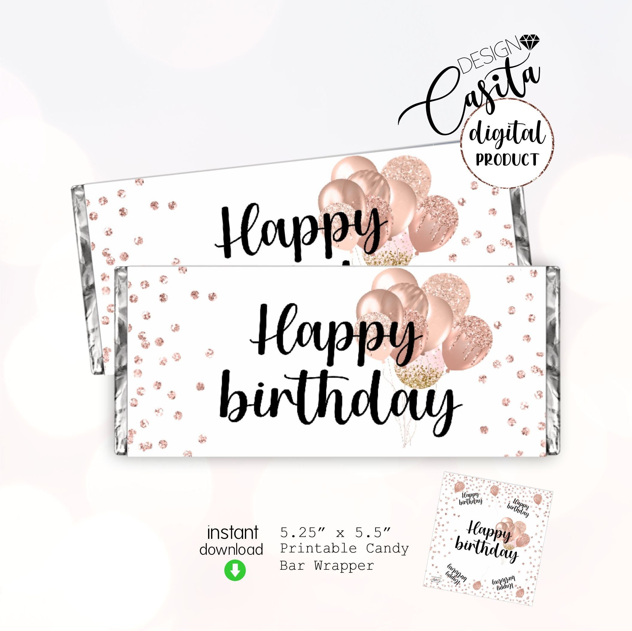 Happy Birthday Rose Gold Printable Candy Bar Wrapper Confetti - Etsy