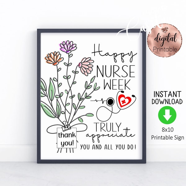 Nurse Week flower Printable 8x10 Party Sign,Nurse Appreciation medical table party sign,hospital party decor,ER Nurse sign,RN favors sign