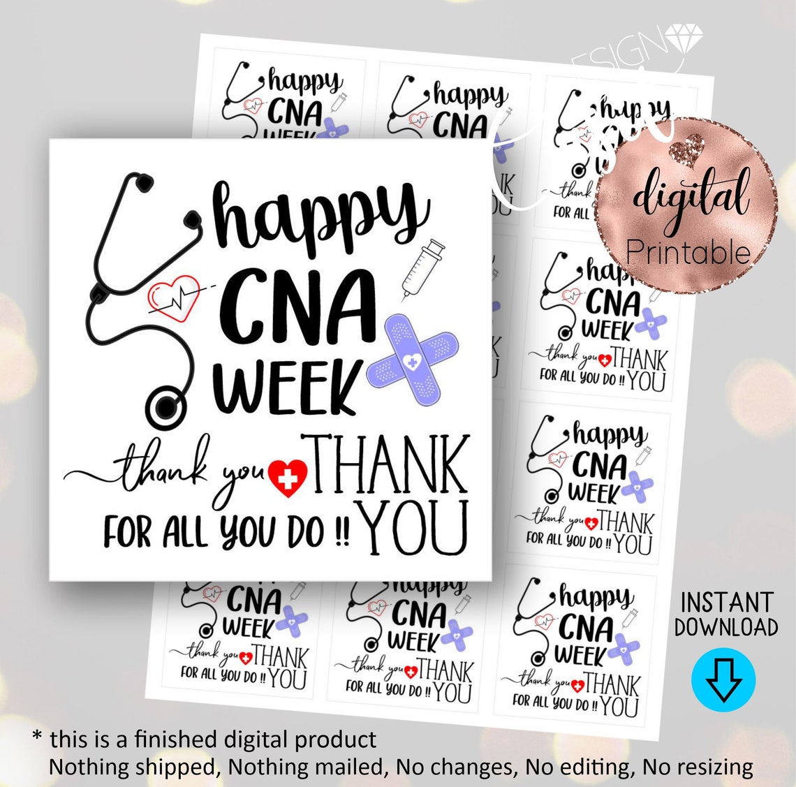 Happy CNA Week Printable Square Favor Gift Tagthank You for Etsy