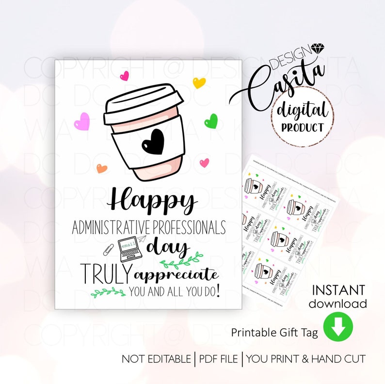 Administrative Professionals Day Printable Gift Tagcoffee Etsy