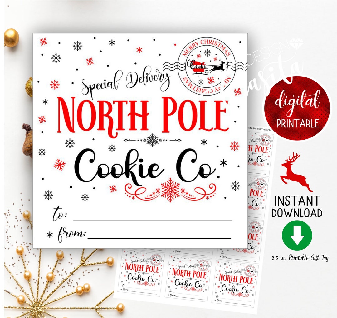 North Pole Cookie Co. Baker Printable Square Gift Tag,special Delivery ...