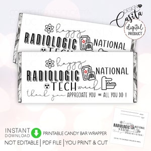 Rad Tech Week Printable Candy bar Wrapper, x-ray tech appreciation,Chocolate bar wrapper,radiologic Technologist hospital staff party favor