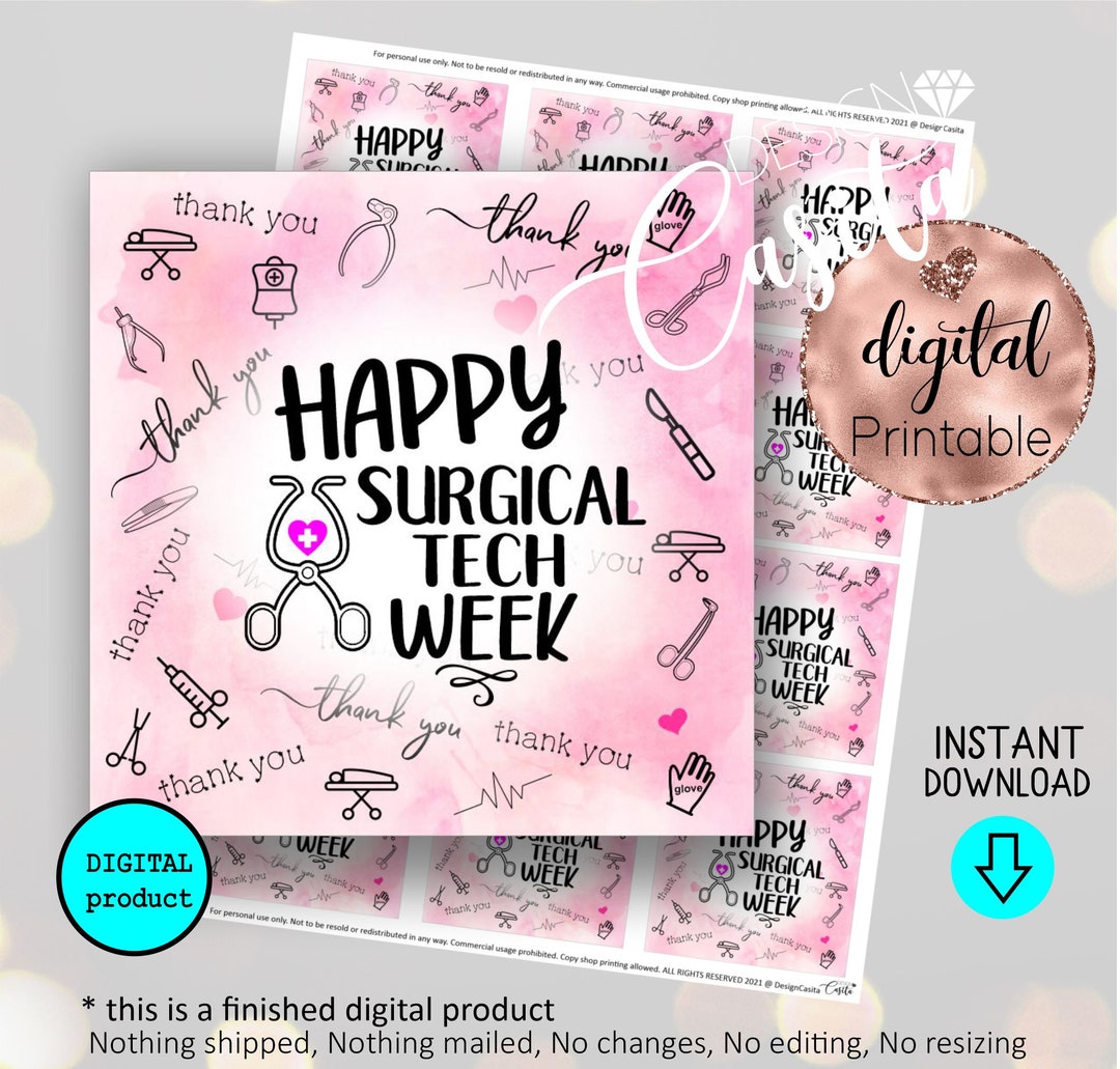 Happy Surgical Tech Week Pink Printable Square Favor Gift Tag,national