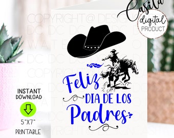 Feliz dia de los padres printable 5x7 folded greeting card,cowboy father's day card,Spanish dad card,western dad card,rodeo cowboy dad card