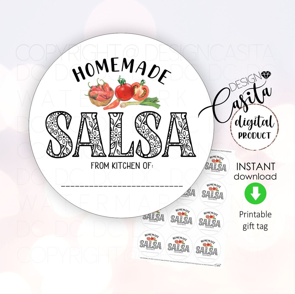 Salsa Printable Gift Tag Label Circle 2.5mason Jar Canning Etsy