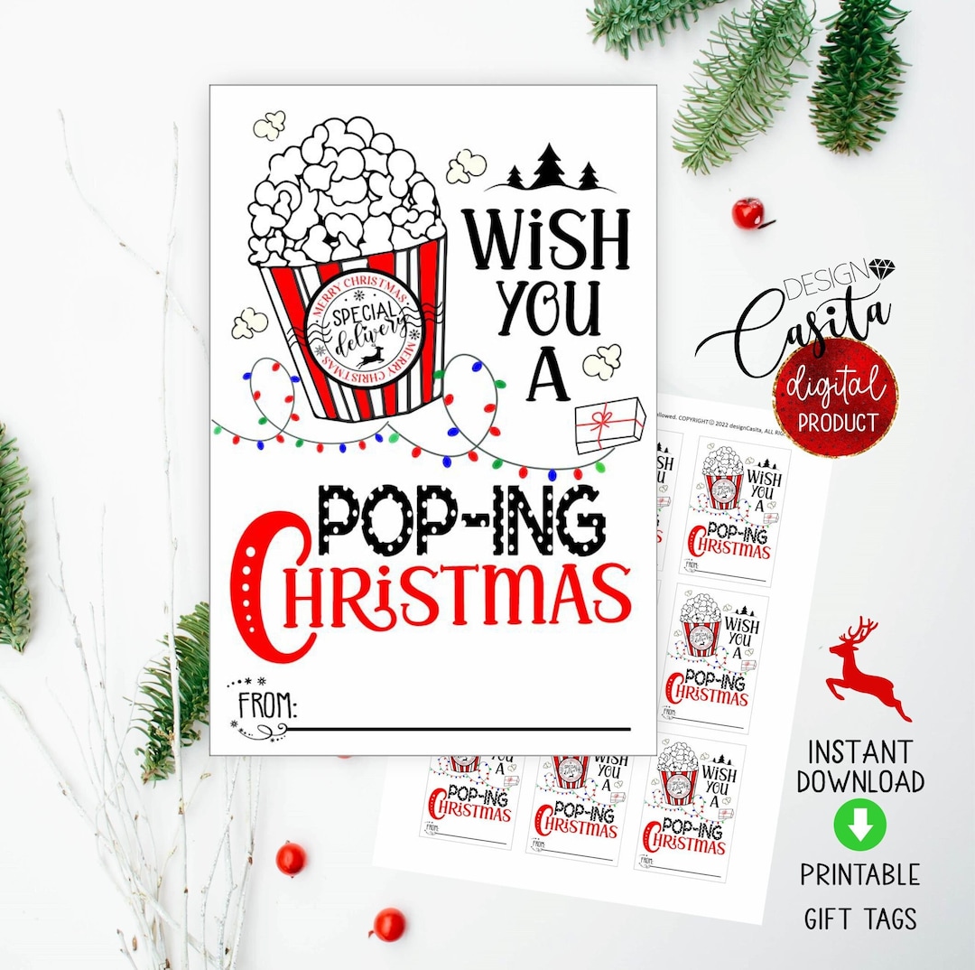 Popcorn Merry Christmas Printable Gift Tagcoworker Christmas - Etsy