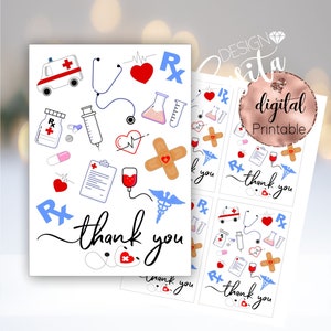 Gracias Tarjeta imprimible médica, Día de los médicos, Semana de la enfermera del hospital, Apreciación de EMT, Gracias al médico, Tarjeta de asistente médico, Tarjeta de galleta med