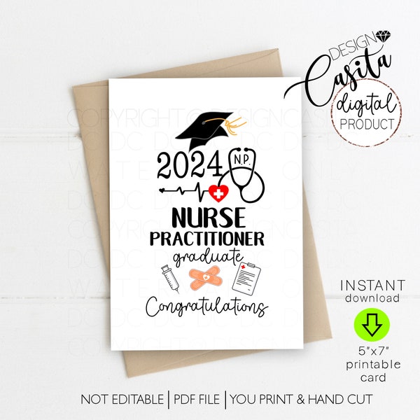 Nurse Practitioner Graduate 2024 Printable 5x7 Folded Greeting Card,NP Graduation,Congrats NP,Class of 2024,Nursing school grad,Latina NP