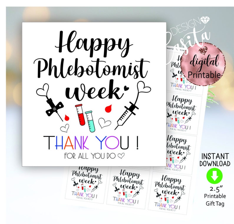 Happy Phlebotomist Week Printable Favor Gift Tagphlebotomy Etsy