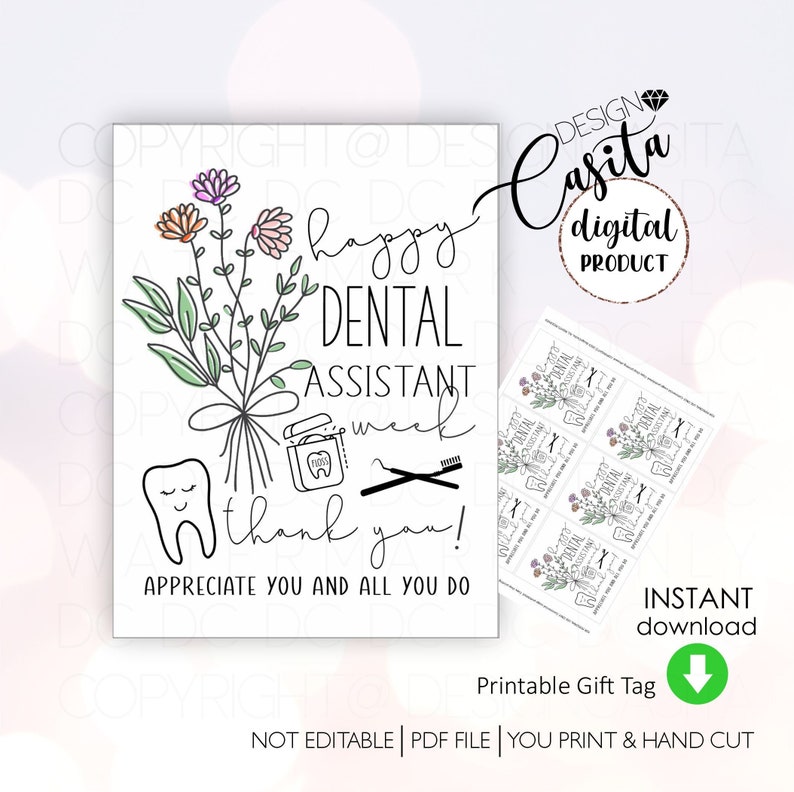 Dental Assistant Week Printable Gift Tagthank You Dentist Etsy