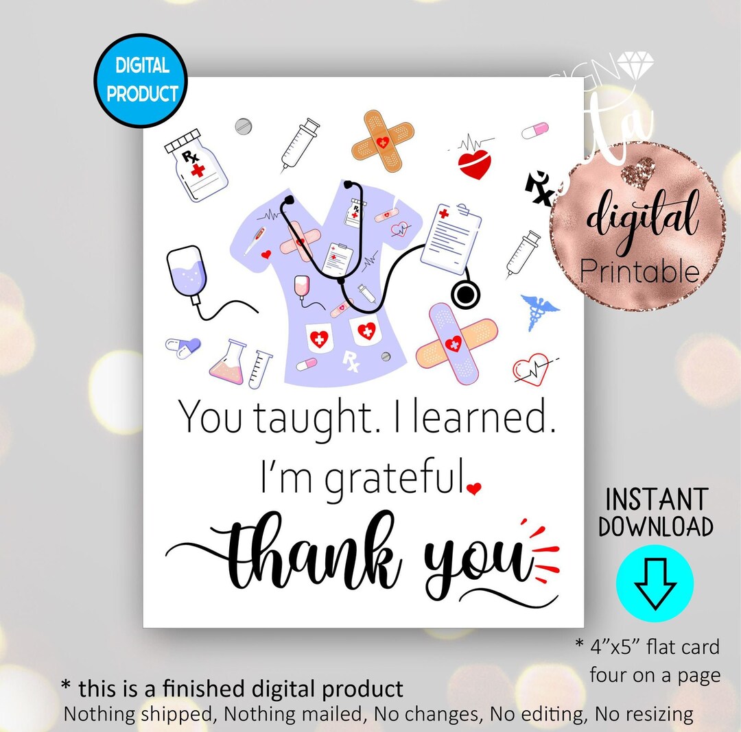 Medical Thank You Printable Flat Card 4x5 Card,clincal Instructor,nurse
