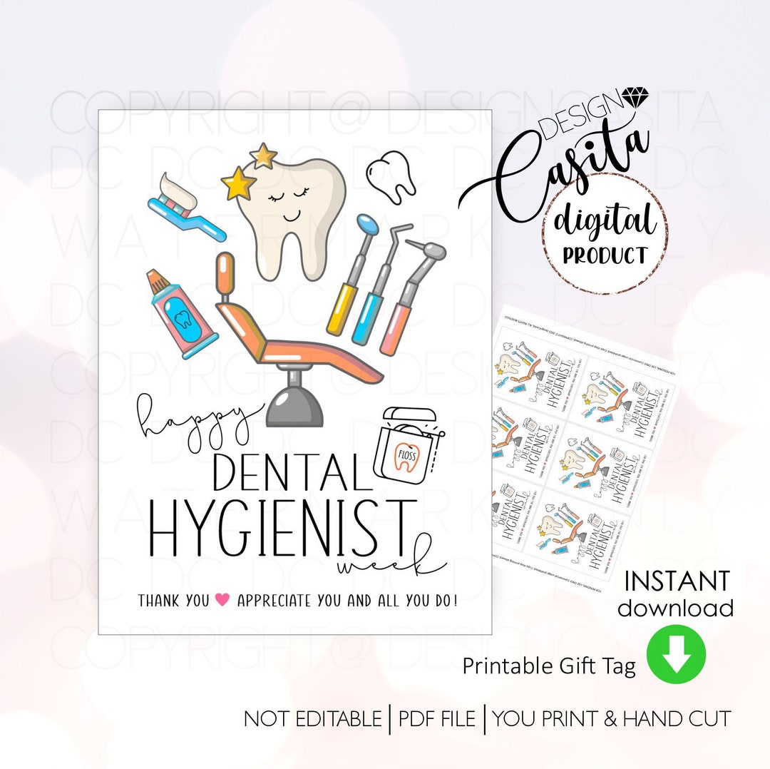 Dental Hygienist Week Printable Gift Tag,thank You Dentist Staff Appreciation,rdh Dental Card