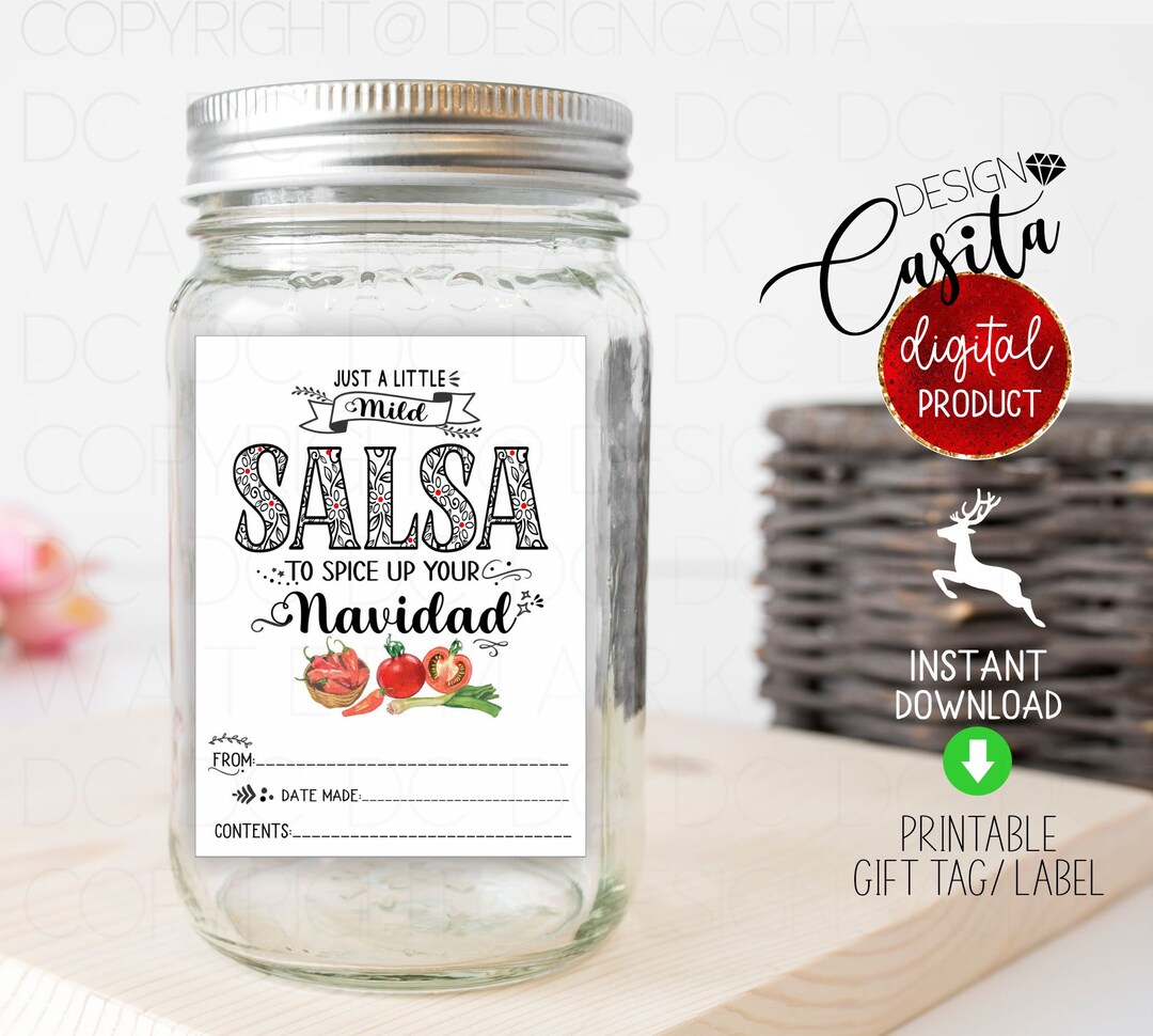 Salsa Mild Printable Gift Tag Label 3x4 for Mason Jar Canning,feliz ...