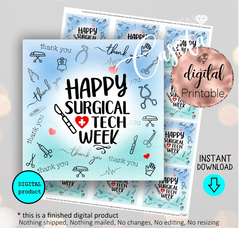 Happy Surgical Tech Week Blue Printable Square Favor Gift Etsy New