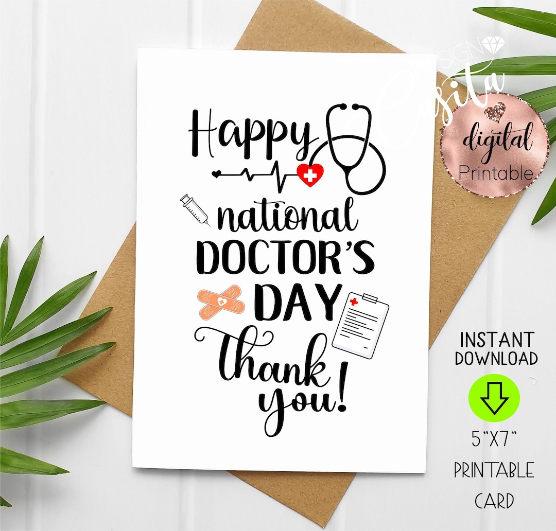 Doctor's Day and Medical Thank You Printable 5x7 Folded Greeting Card ...