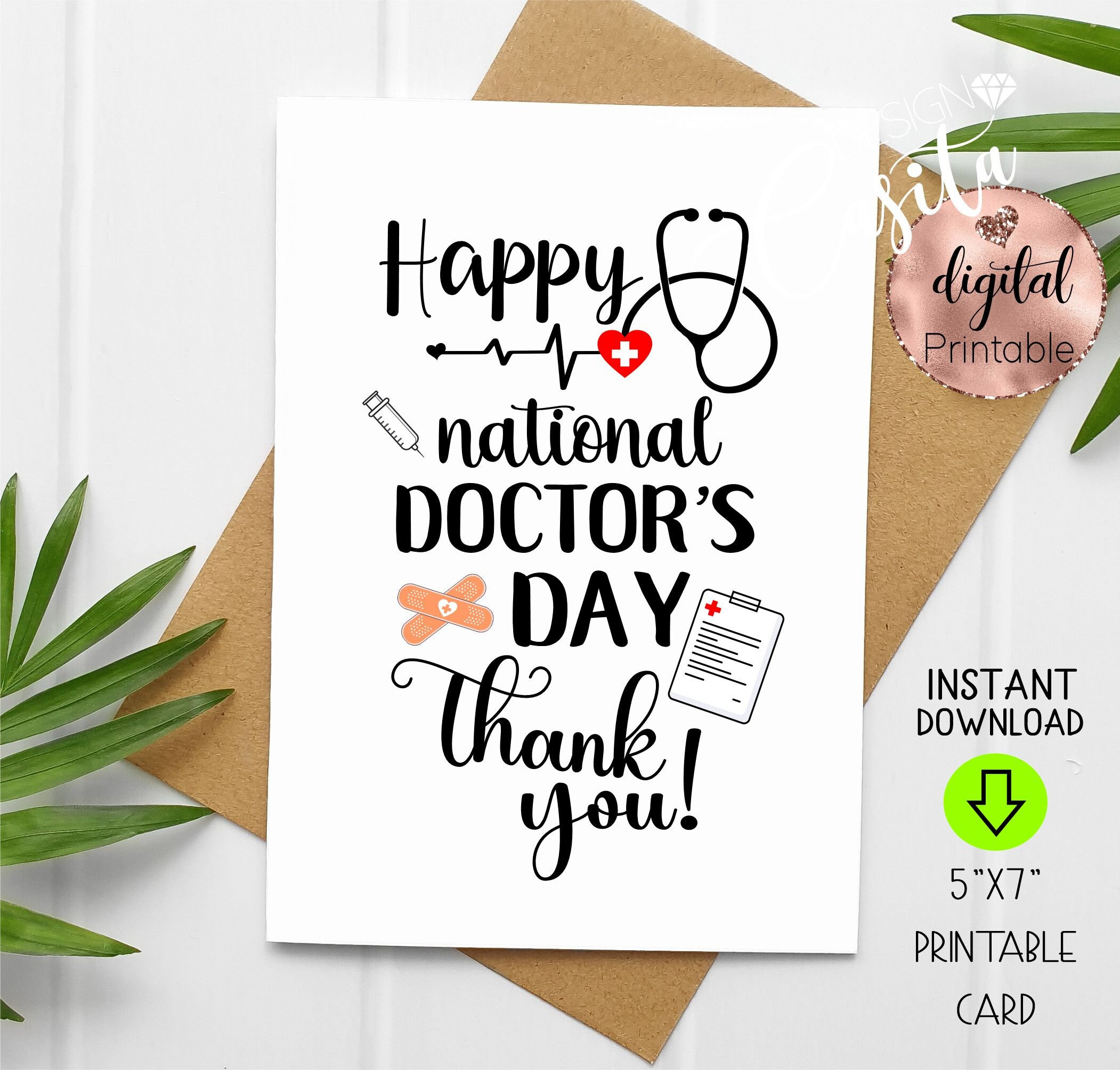 Doctor's Day and Medical Thank You Printable 5x7 Folded Greeting Card ...