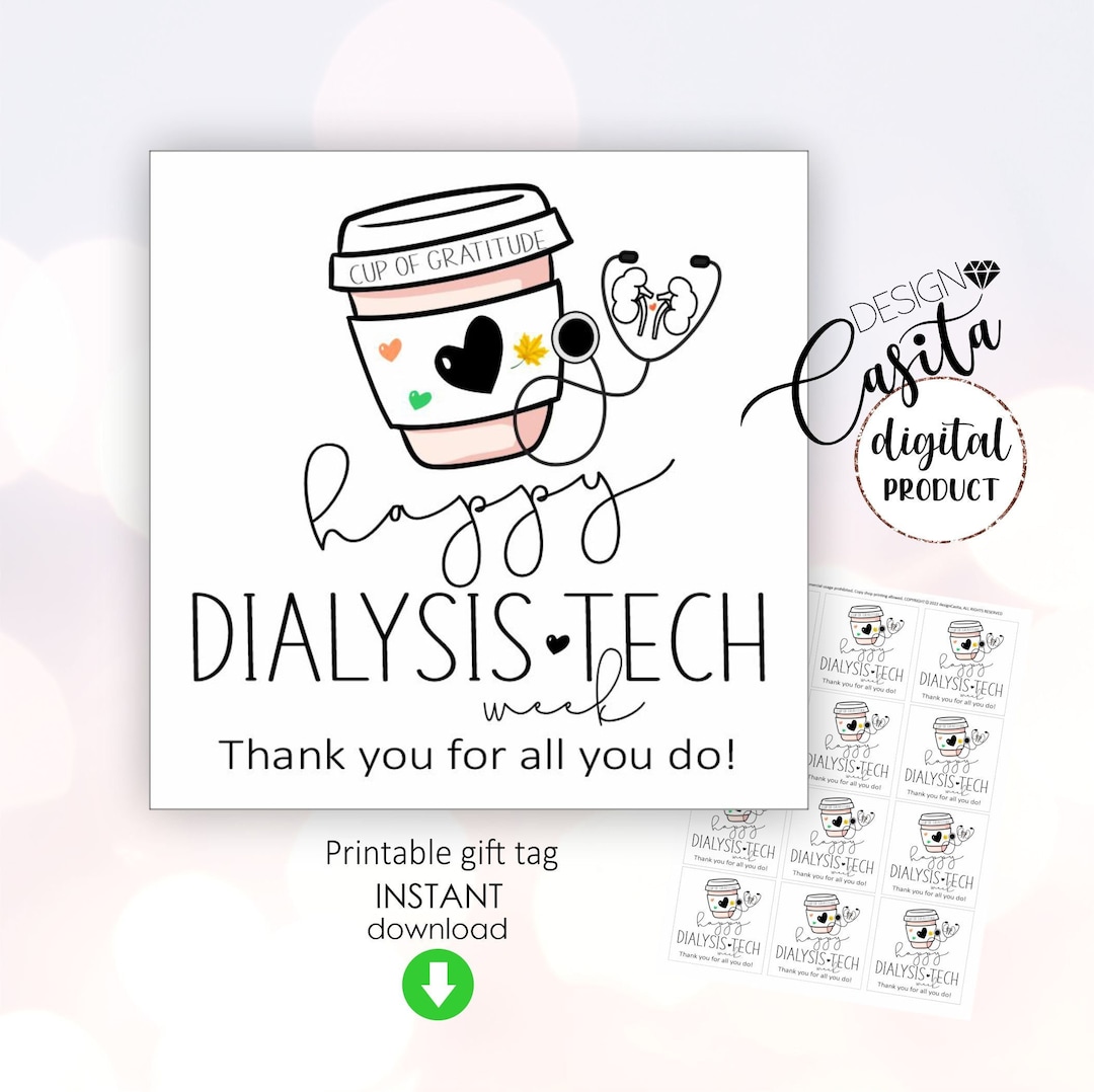 Dialysis Tech Week Coffee Printable Favor Gift Tag,kidney Tech Thank