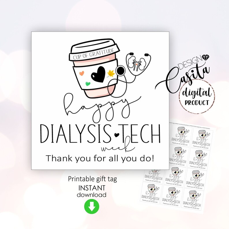 Dialysis Tech Week Coffee Printable Favor Gift Tagkidney Tech Etsy
