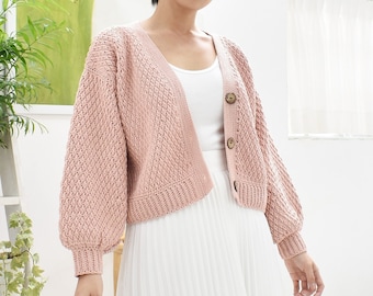 Crochet cardigan pattern, Crochet modern cardigan pattern, Balloon sleeves cardigan pattern, V-neck cardigan, Easy crochet sweater pattern