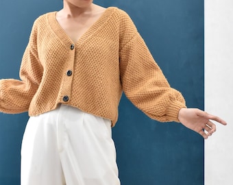 Knitting cardigan pattern, Easy cardigan knit pattern, Cropped cardigan pattern, Beginner sweater pattern, Oversized cardigan pattern