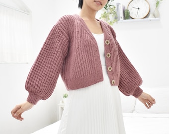 Knitting cardigan pattern, Easy cardigan knitting pattern, Chunky cardigan pattern, Knitting sweater pattern, Balloon sleeves cardigan