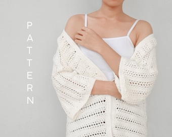 Modèle de crochet de cardigan kimono facile, modèle de cardigan au crochet, modèle de pull au crochet moderne, modèle de crochet long cardigan, cardigan bohème