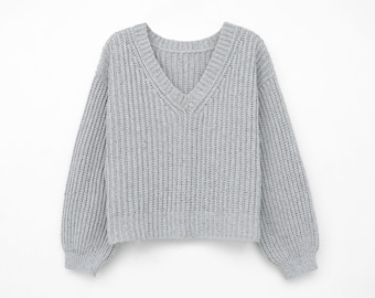 Crochet ribbed sweater pattern, Easy crochet sweater pattern, Timeless sweater, Modern cozy pullover, Easy crochet jumper, V-neck sweater