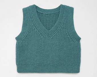 Knitting Ribbed V-Neck Vest Pattern: Timeless Pullover (English)