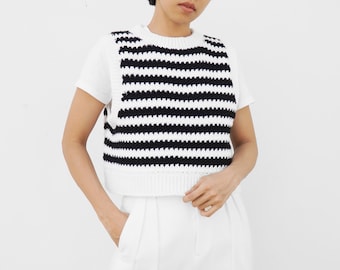 Modern crochet vest pattern, Striped vest pattern, Easy crochet sweater pattern, Crochet modern pullover, Diagram crochet pattern