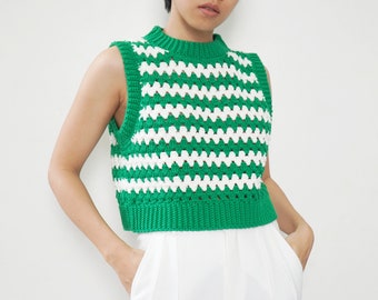 Modèle de gilet au crochet moderne, modèle de gilet rayé, modèle de pull grand-mère au crochet, modèle de gilet au crochet facile et pull moderne au crochet