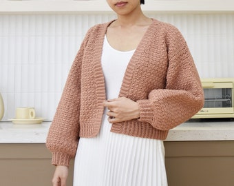 Easy crochet cardigan pattern, Balloon sleeves cardigan pattern, Modern crochet cardigan, Crochet sweater pattern, Bottom up cardigan