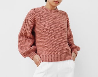 Modèle de pull au crochet, Modèle de pull au crochet facile, Crochet de pull surdimensionné, Pull à manches ballon, Cardigan au crochet confortable,