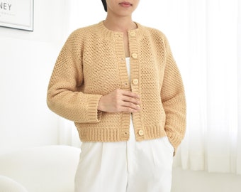 Crochet cardigan pattern, Easy crochet cardigan pattern, Crochet sweater pattern, Round neck cardigan pattern, Modern crochet cardigan