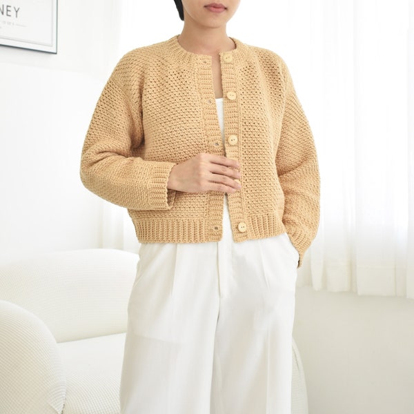 Easy Crochet Cardigan Pattern: Round Neck Sweater (PDF Pattern)