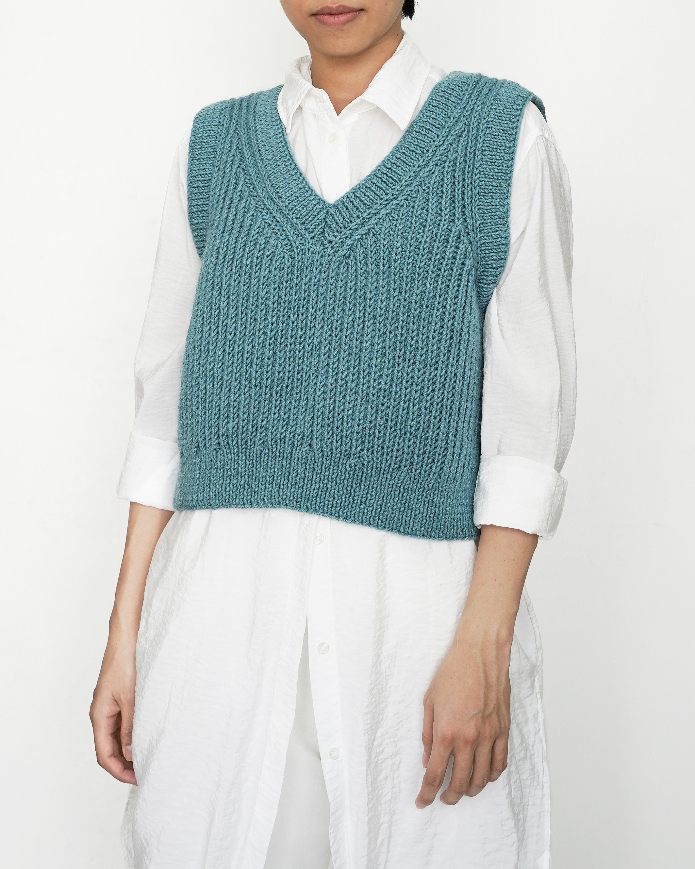 トップス Hard Twisted Yarn Rib Stitch V Neck Vest 0329195710_642419862d52d.jpg