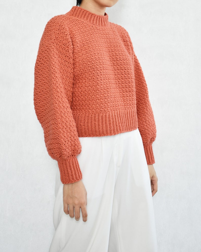 Crochet sweater pattern, Easy crochet sweater pattern, Balloon sleeve sweater, Modern crochet pullover, Crochet cozy cardigan pattern image 7