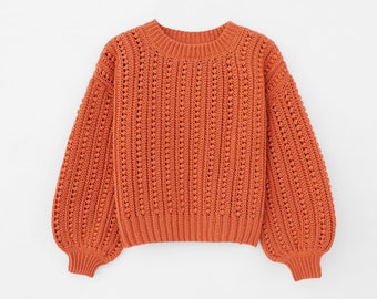 Crochet ribbed sweater pattern, Easy crochet sweater pattern, Balloon sleeve sweater, Modern crochet pullover, Crochet cozy cardigan pattern