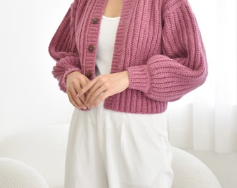 Crochet Ribbed Cardigan Pattern: Round Neck, Easy Pattern (english