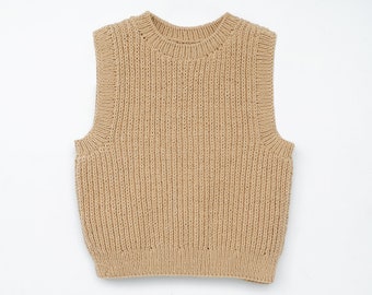 Knitting Ribbed Vest Pattern: Easy Beginner Pullover (English)